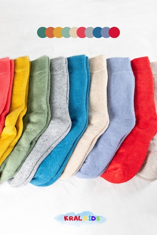 Kız - Erkek 5 Çift Çocuk Termal Çorap Kışlık Kalın Havlu Pamuklu, Renkli Set ÇoK Renkli