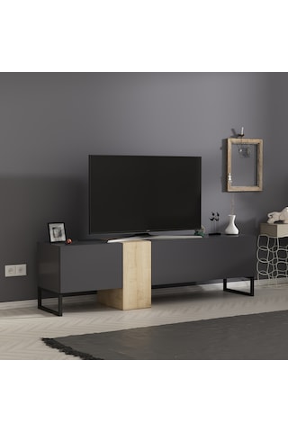 T0016 Kapaklı, Metal Ayaklı, Tv Sehpası, Tv Ünitesi - Antrasit/safir Meşe Antrasit/safir Meşe
