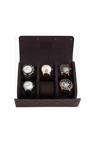 Modalo Optimus Watch Roll, 6 Saat Için Mikroleder Seyahat Kutusu Saat Kutuları Kahverengi