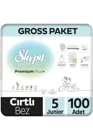 Sleepy Bio Natural Premium Plus Gross Paket Bebek Bezi 5 Numara Junior 100 Adet