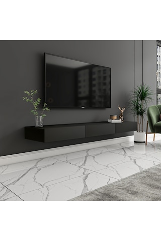 Avalon 3 Kapaklı Duvara Monte Tv Sehpası 140 Cm, Modern Minimal Tasarım, Tv Ünitesi - Antrasit Antrasit