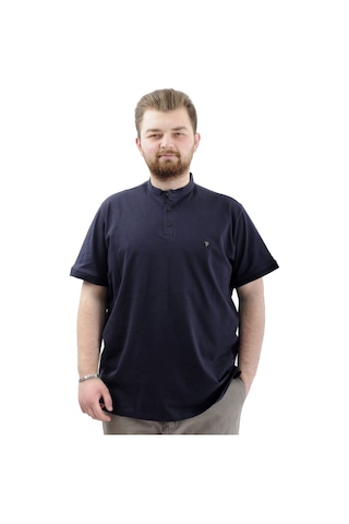 Mode Xl Büyük Beden Erkek Tişört Düğmeli Hakim Yaka T-shirt U24339 Lacivert Lacivert