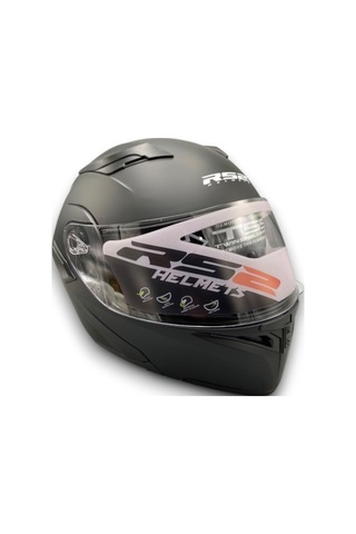 Motosiklet Rs2 Kask Çene Açılır Güneş Vizörlü Mat Black Mat Siyah