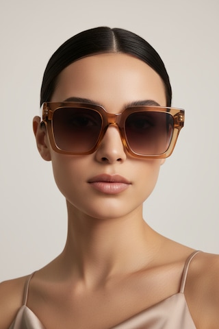 Glazento Unisex Şeffaf Kahve Kemik Çerçeve Güneş Gözlüğü Açık Kahverengi