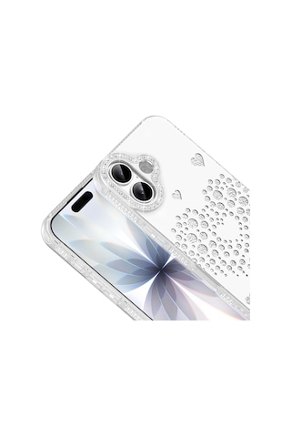 Apple iPhone Uyumlu 17 Kılıf Damla Taşlı Zore Rivas Sert Pc Kapak - Beyaz