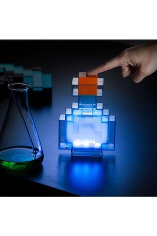 Suofeng Minecraft İkramat Şişesi Led Gece Lambası 7 İnç - Renk Değiştirir, Pixeli Köşeler, Usb Ve Dahili Pil Mavi