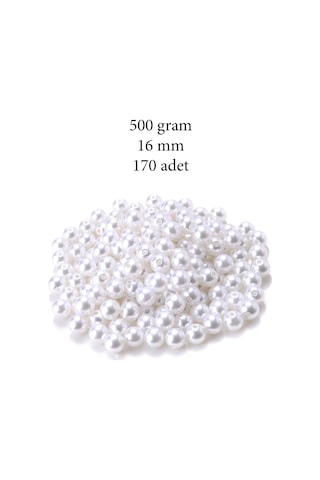 500 Gram 16mm Beyaz Renk Plastik İnci Boncuk Çanta Ve Takı Yapım Boncuğu 170 Adet
