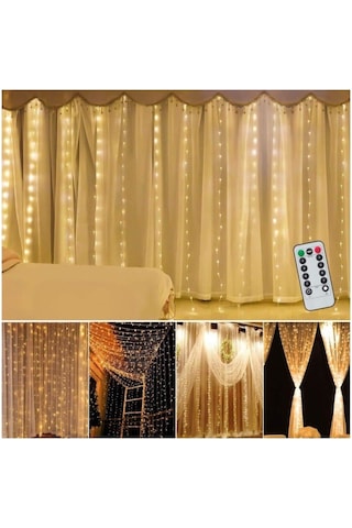 Peri Telli Perde Led Işık Kumandalı 300 Ledli 3 X 3 Metre Usb'li 8 Animasyonlu Günışığı