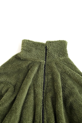 Haki Peluş Dik Yaka Cepleri Fermuarlı Oversize Peluş Ceket Haki