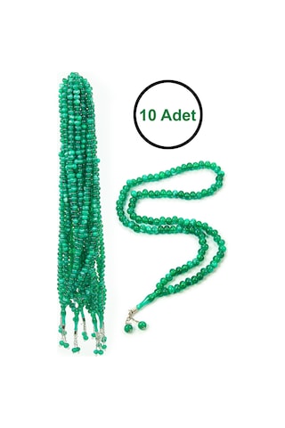 10 Adet 99lu Namaz Tesbihi 10mm Hac Umre Hediyelik - Yeşil Yeşil
