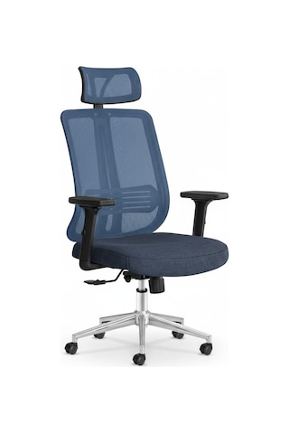 Upstyle Poyraz Başlıklı Fileli Ergonomik Çalışma Koltuğu Mavi Krom Koltuk 66 125 65 Cm