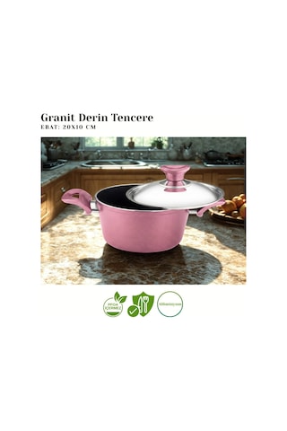 20 Cm Granit Derin Tencere Çelik Kapak - Mürdüm Mürdüm