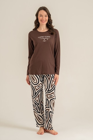 Pierre Cardin Kadın Inspire Others Everyday Kahverengi Uzun Kol Pijama Takım Pc9280-s-v2 Pc9280-s-v2