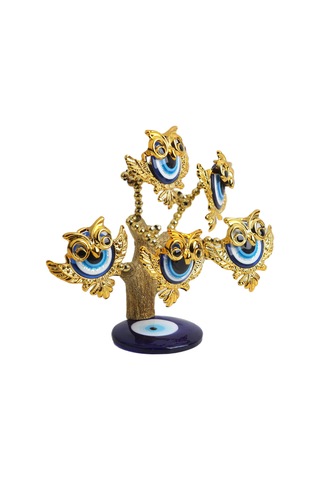 Feng Shui Nazar Boncuğu Çiçeği Hayat Ağacı Biblo Servet Çakra Şans Ağacı Mavi Göz Baykuş 15 Cm.