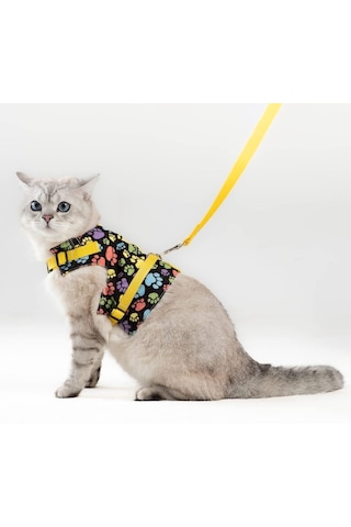 Patipatron Kaçış Önleyici Kedi Gezdirme Tasması Ve Küçük Irk Köpek Gezdirme Tasması M, Sarı Patili Çok Renkli