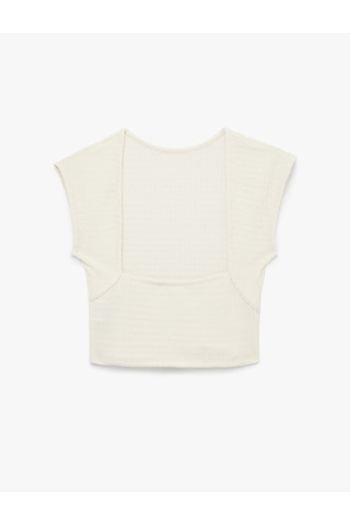 Koton Bürümcük Kumaş Dokulu Slim Fit Kolsuz Sırt Detaylı Crop Tişört Ekru 6sak50421ek