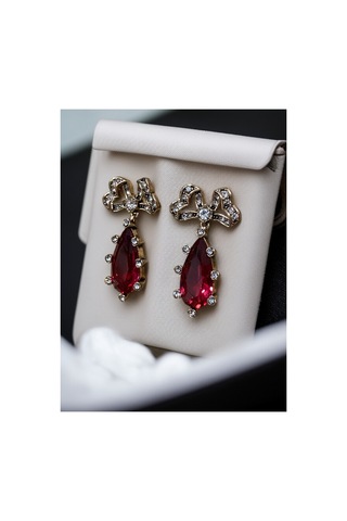 Kristal Taşlı Fiyonk Figürlü Su Damlası Küpe 4389564