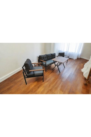 Pi Elize Bahçe Balkon Mobilyası Gri Antrasit 3+1+1 Perla Çam Masa Antrasit - Gri