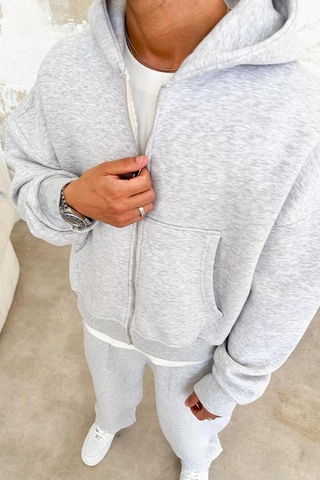 Gri Melanj Cozy Basic Tam Fermuar Oversize Sweatshirt Gri Melanj