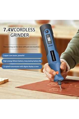Yaozixa 7.4v 1100mah Li-pil Gömülü 12 Vitesli 5000-25000rpm Mini Elektrikli Matkap, Taşlama, Yontma, Kazıma Seti - 15 Parça Aksesuarlı Mavi+siyah