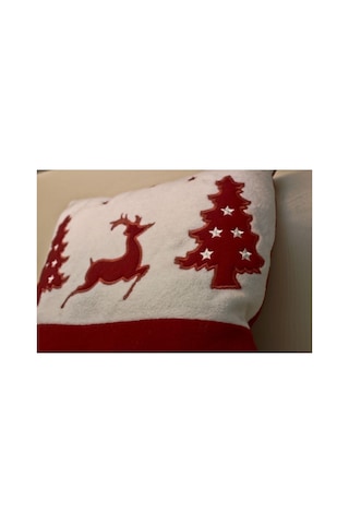 Işık Kasabası 65 Geyikli Noel Yastığı Yılbaşı Yastığı Kırmızı 15 X 25