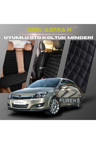 Opel Astra H Siyah Tay Tüyü Cepli & Terletmez Sırtlı Oto Koltuk Minder Seti - Koruma Kılıfı  Ön & Arka Set