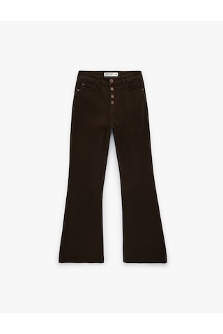 Koton Yüksek Bel Düğme Detaylı Cepli Dar Kesim İspanyol Paça Denim Pantolon - Flare Jeans Koyu Kahverengi 6sal40070mw Koyu Kahve