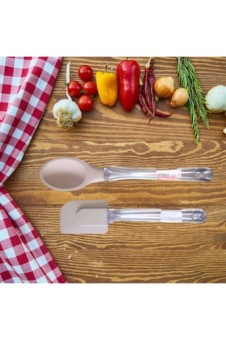 Baroness Silikon 2 Parça Spatula Kaşık Seti Bej