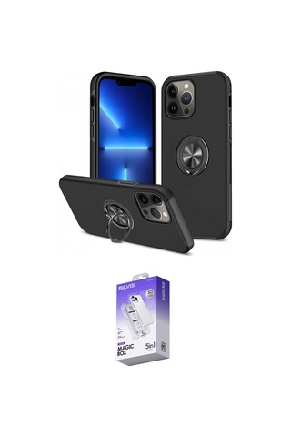İeg Apple iPhone Uyumlu 13 Pro Max Kılıf Konsantrasyon Form Prime - Siyah Bilvis 5in1 3d Magic Cam Ekran Koruyucu Mor