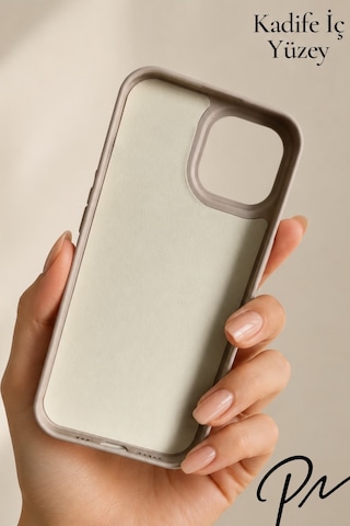 Iphone 15 Uyumlu Kılıf Logolu Lansman Soft Yumuşak Içi Kadife Silikon Kapak Bej