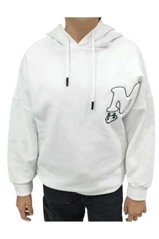 Kız Çocuk /erkek Çocuk M Harf Nakışlı Kapüşonlu Beyaz Renk Sweatshirt Beyaz
