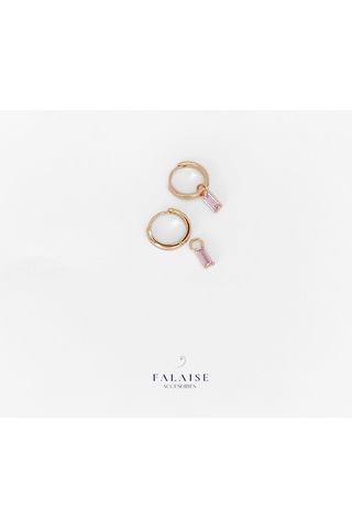 Çıkarılabilir Pembe Baget Taşlı Halka Küpe 22mm Altın - Pembe