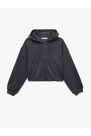Koton Rahat Kalıp Uzun Kollu Kanguru Cepli Fermuarlı Kapüşonlu Sweatshirt Antrasit 6sal10332ık Antrasit