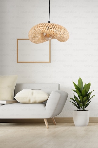 Bambu Elips Sarkıt Avize Lamba 42cm - Iskandinav, Modern, Bohem, Rattan Aydınlatma Bej