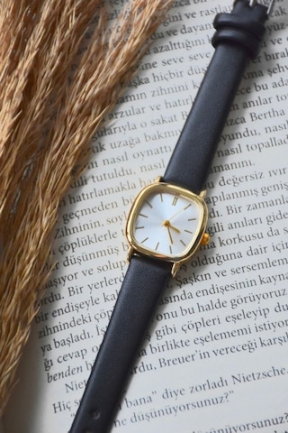 Kadın Kol Saati Siyah Kordon Yeni Sezon Vintage Sade Gold Altın Bb0021 Gri