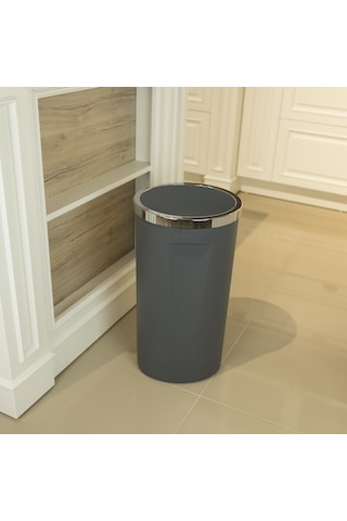 Primanova Lenox Plastik Döner Kapaklı Çöp Kovası 35 LT Gri