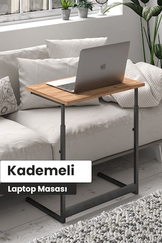 Çam/siyah Yükseklik Ayarlı Laptop Masası, Çalışma Masası, Bilgisayar Masası, Metal Ayaklı Atlantik Çam