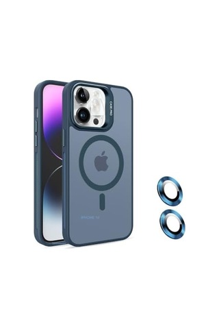 Apple iPhone 16 Kamera Korumalı Standlı Kılıf Magsafe İle Uyumlu Açılır Kamera Standlı Manyetik Apple iPhone 16 Kılıf Lens Korumalı Set Darbeye Karşı Korur Apple iPhone 16 Lens Deniz Mavisi