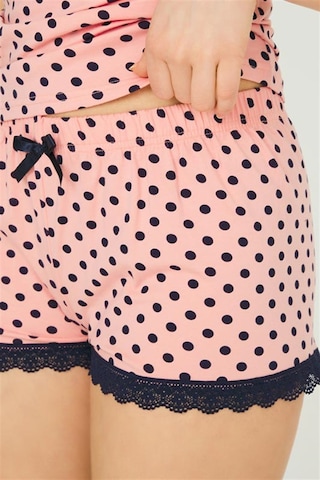 Cottonhill Pembe Lacivert Puantiyeli İnce Askılı Şortlu Pamuklu Pijama Takım Çok Renkli
