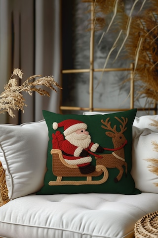 2 Li Yılbaşı Desenli, Çift Taraflı Baskı, Kırlent Kılıfı Seti Kırmızı - Yeşil