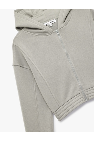 Koton Şardonlu Uzun Kollu Fermuarlı Kapüşonlu Oversize Sweatshirt Gri 6wal10307ık Gri