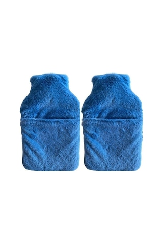 Sıcak Su Torbası 2 Adet,cepli Mavi Peluş Termofor 32,5x17,5cm 1500 Ml Çok Renkli