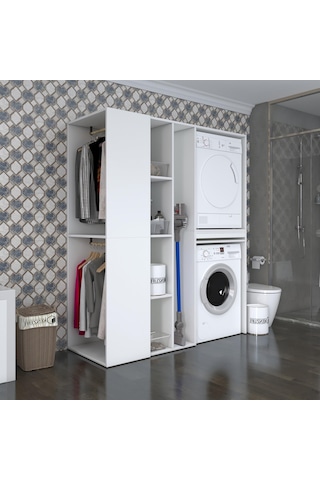 Kenzlife Membran Çamaşır-kurutma Makinesi Dolabı Ve Giysi Dolabı Çekmeceli Eşari Sol Gribyz 187 160 60 Mebran Kapak Mdf Gövde Banyo Beyaz