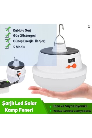 Klaus Pro Solar Kamp Lambası Güneş Enerjili Kamp Lambası Usb 5w 12saat Beyaz