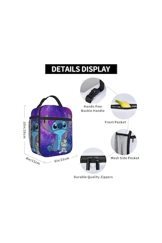 Stitch Yalıtımlı Öğle Yemeği Çantası Okul Piknik Atıştırmalık Öğle Yemeği Kutusu 6 Çok Renkli