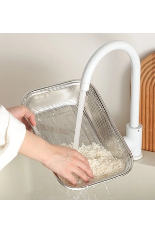 Paslanmaz Çelik Dikdörtgen Çok Amaçlı Makarna Un Meyve Sebze Süzgeci 33 Cm Çok Renkli