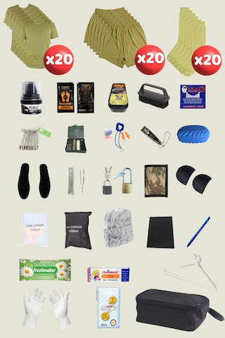 Outdoorun 20'li Askerlik Seti Fanila Don Çorap Ve 27 Parça Aksesuar - Temel Ve Bedelli Askerlik Malzemeleri Haki