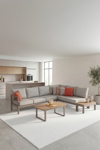 Palermo Alüminyum Bahçe Balkon Köşe Takımı + Ahşap Sehpa