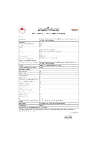 Agrosin Harmonia 10.10.10 + 10 So3 + Me Organomineral Granül Gübre 2 Kg