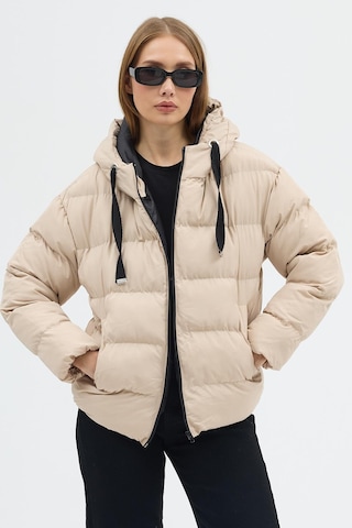 Çift Cepli Fermuarlı Su İtici Kumaş Normal Kesim Dolumlu Şişme Kadın Krem Mont Tbmnt005 Krem